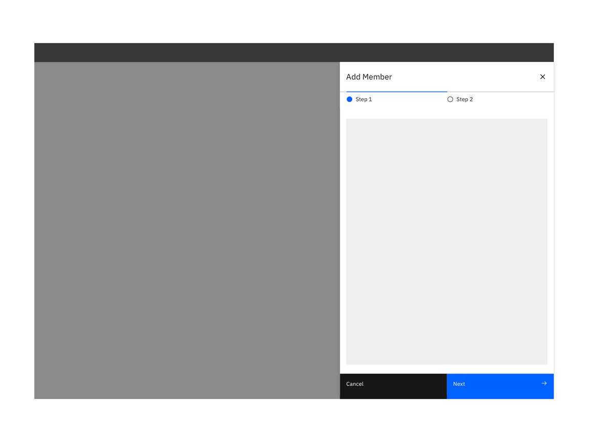 Example of side panels in a multi-step creation flow